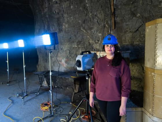 Woman infront of LED Lights underground