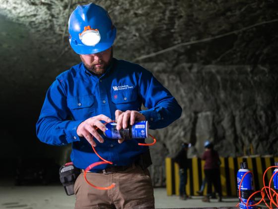 Man preparing explosives